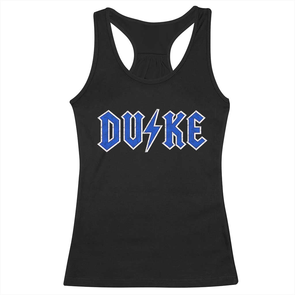 Vintage Duke Last Name Sports Style Racerback Tank Top Vintage Lightning Bold Gothic Font Graphic Basketball Fans