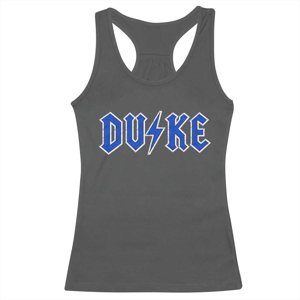 Vintage Duke Last Name Sports Style Racerback Tank Top Vintage Lightning Bold Gothic Font Graphic Basketball Fans