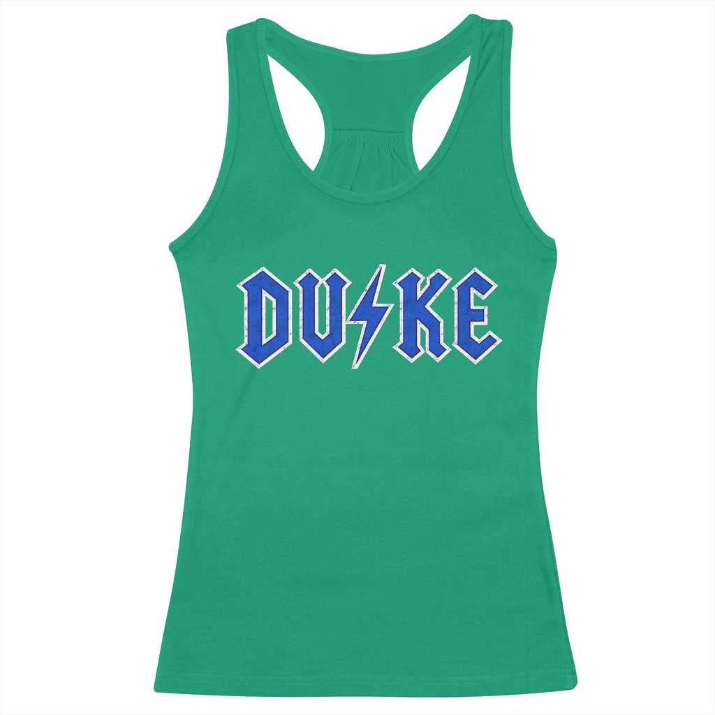 Vintage Duke Last Name Sports Style Racerback Tank Top Vintage Lightning Bold Gothic Font Graphic Basketball Fans