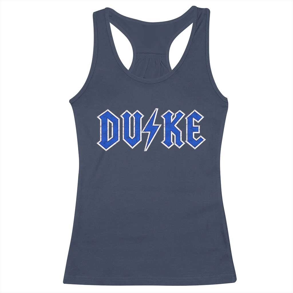 Vintage Duke Last Name Sports Style Racerback Tank Top Vintage Lightning Bold Gothic Font Graphic Basketball Fans