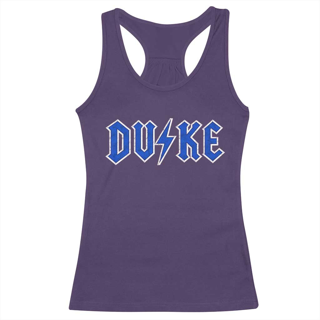 Vintage Duke Last Name Sports Style Racerback Tank Top Vintage Lightning Bold Gothic Font Graphic Basketball Fans