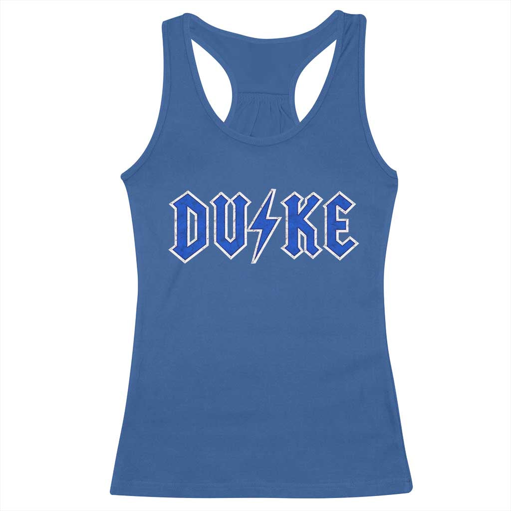 Vintage Duke Last Name Sports Style Racerback Tank Top Vintage Lightning Bold Gothic Font Graphic Basketball Fans
