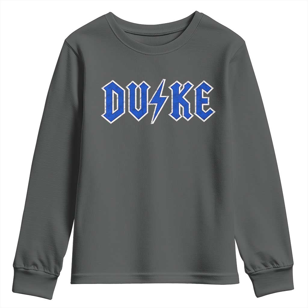 Vintage Duke Last Name Sports Style Youth Sweatshirt Vintage Lightning Bold Gothic Font Graphic Basketball Fans