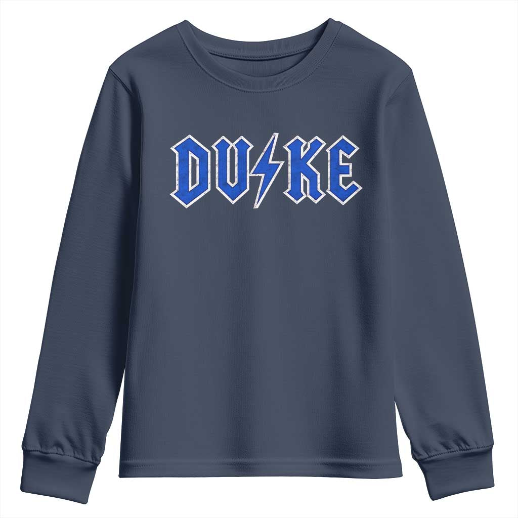Vintage Duke Last Name Sports Style Youth Sweatshirt Vintage Lightning Bold Gothic Font Graphic Basketball Fans
