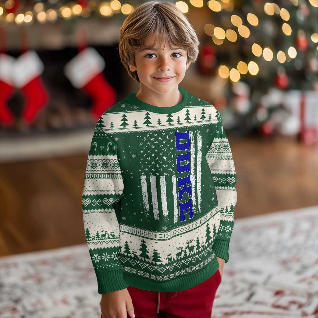Vintage Duke Name American Flag Ugly Christmas Sweater Retro Sport Basketball Fans