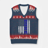 Vintage Duke Name American Flag V-Neck Knit Sweater Vest Retro Sport Basketball Fans