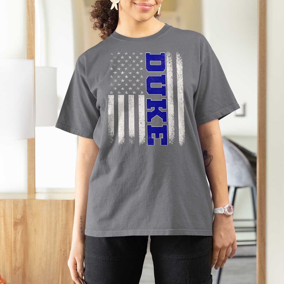Vintage Duke Name American Flag T Shirt For Women Retro Sport Basketball Fans