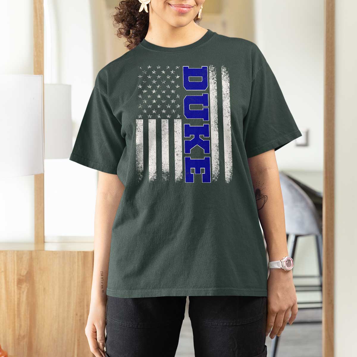 Vintage Duke Name American Flag T Shirt For Women Retro Sport Basketball Fans