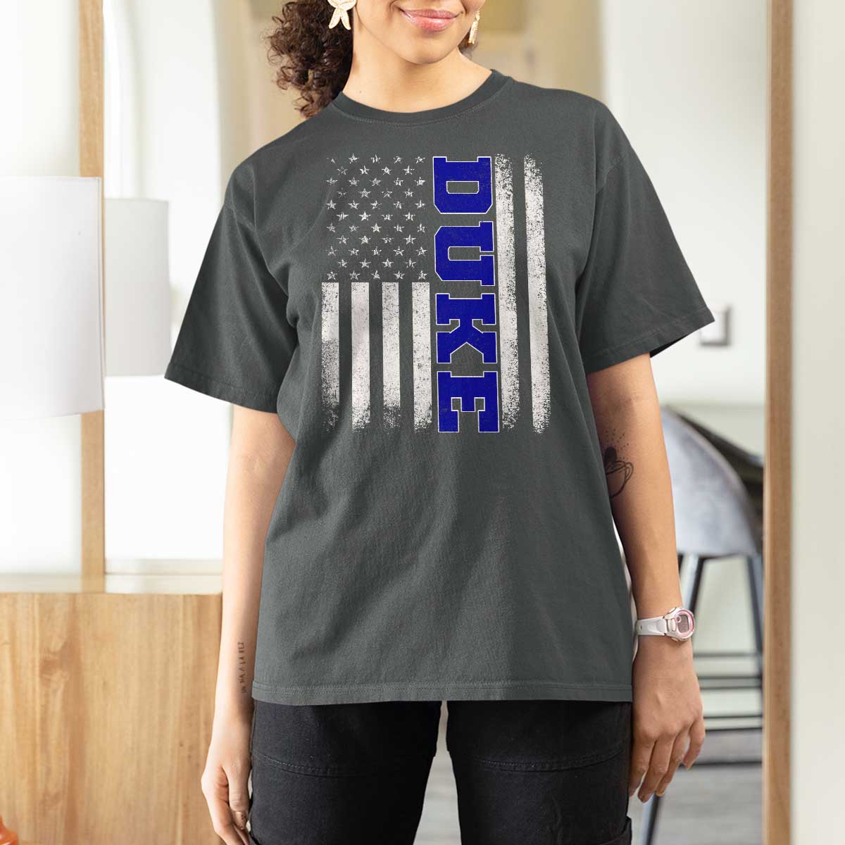 Vintage Duke Name American Flag T Shirt For Women Retro Sport Basketball Fans