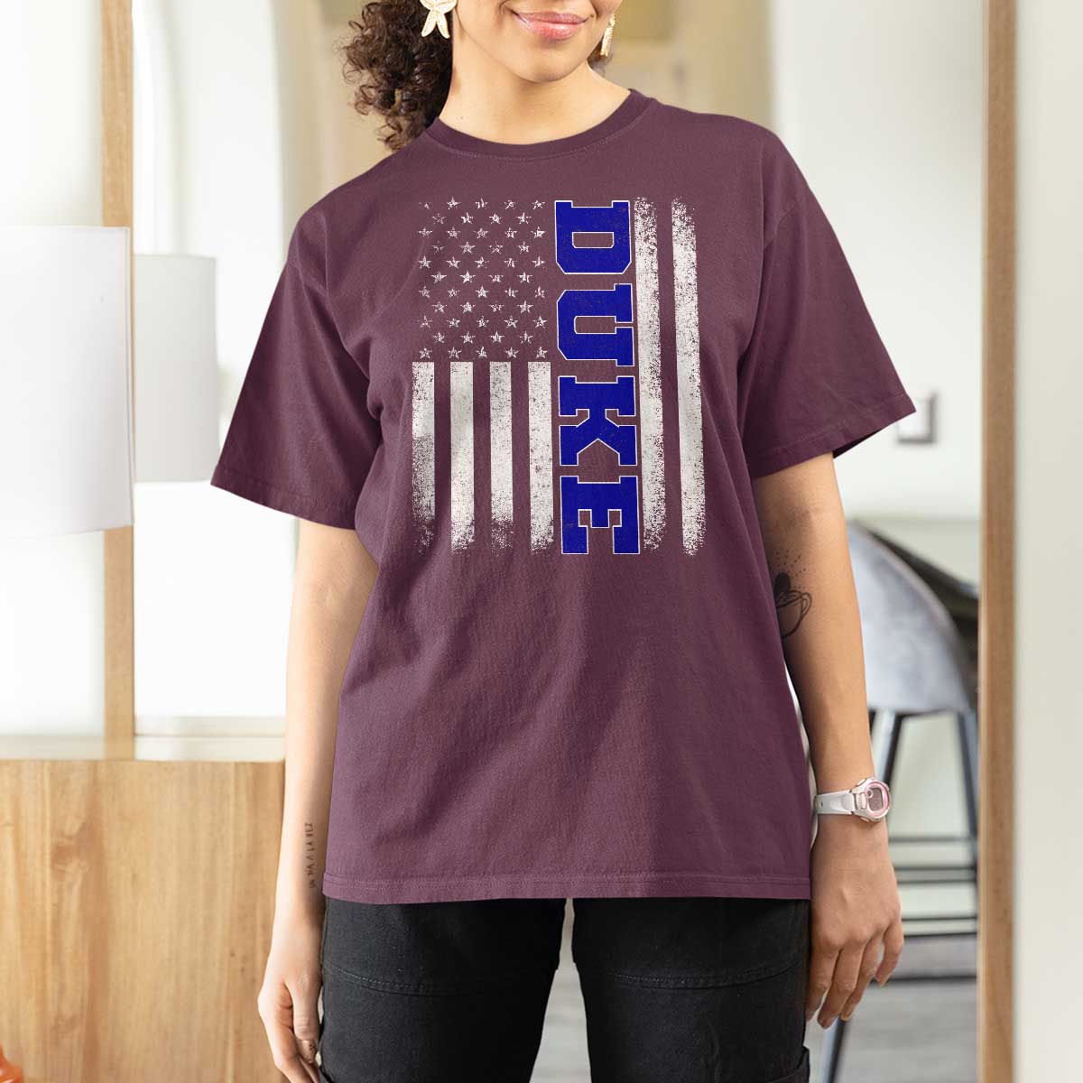 Vintage Duke Name American Flag T Shirt For Women Retro Sport Basketball Fans