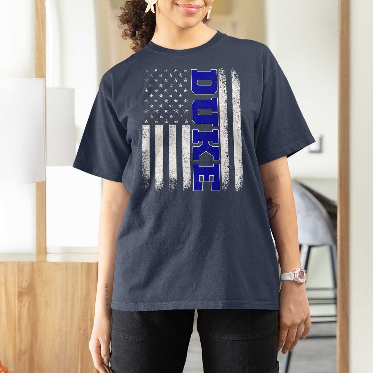 Vintage Duke Name American Flag T Shirt For Women Retro Sport Basketball Fans
