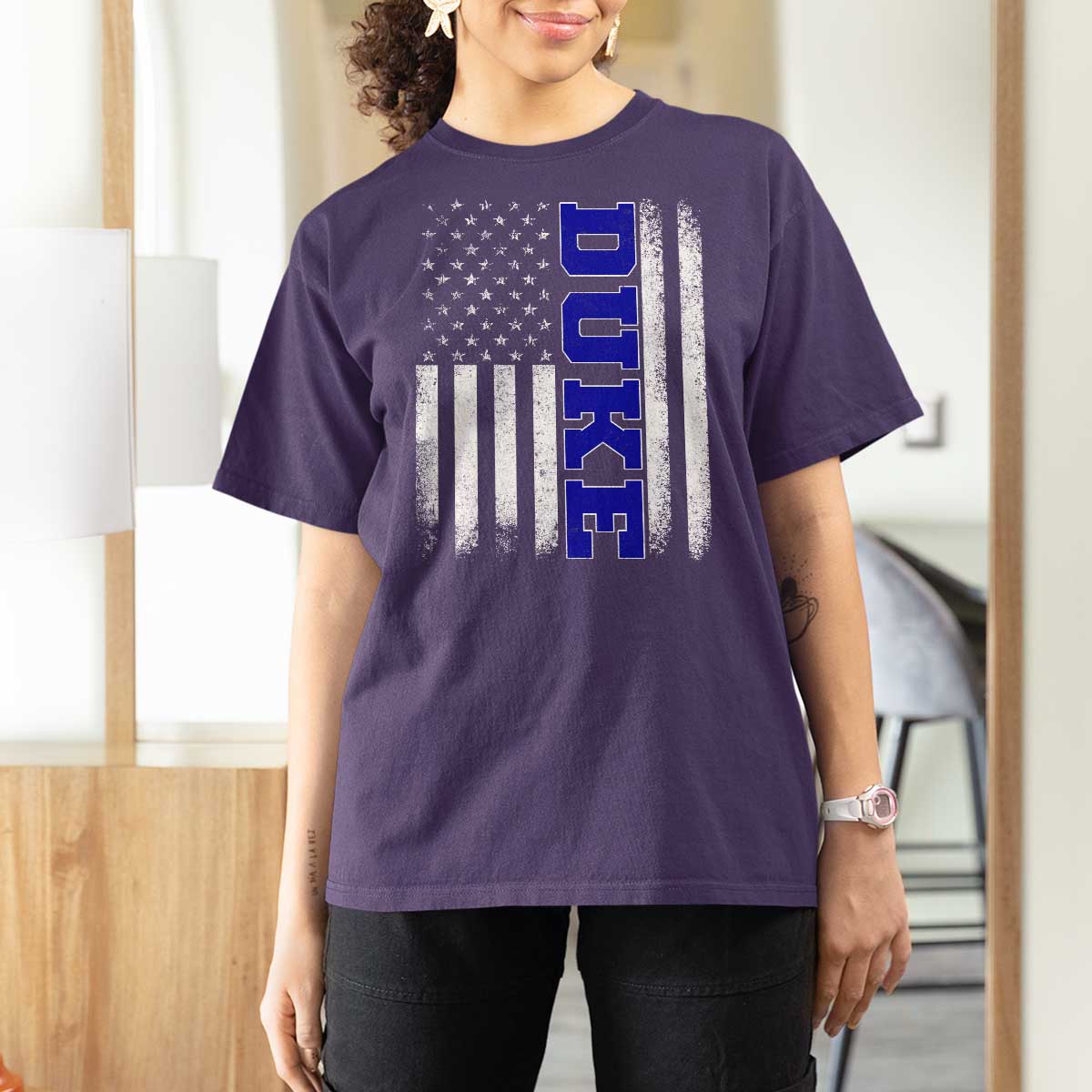 Vintage Duke Name American Flag T Shirt For Women Retro Sport Basketball Fans