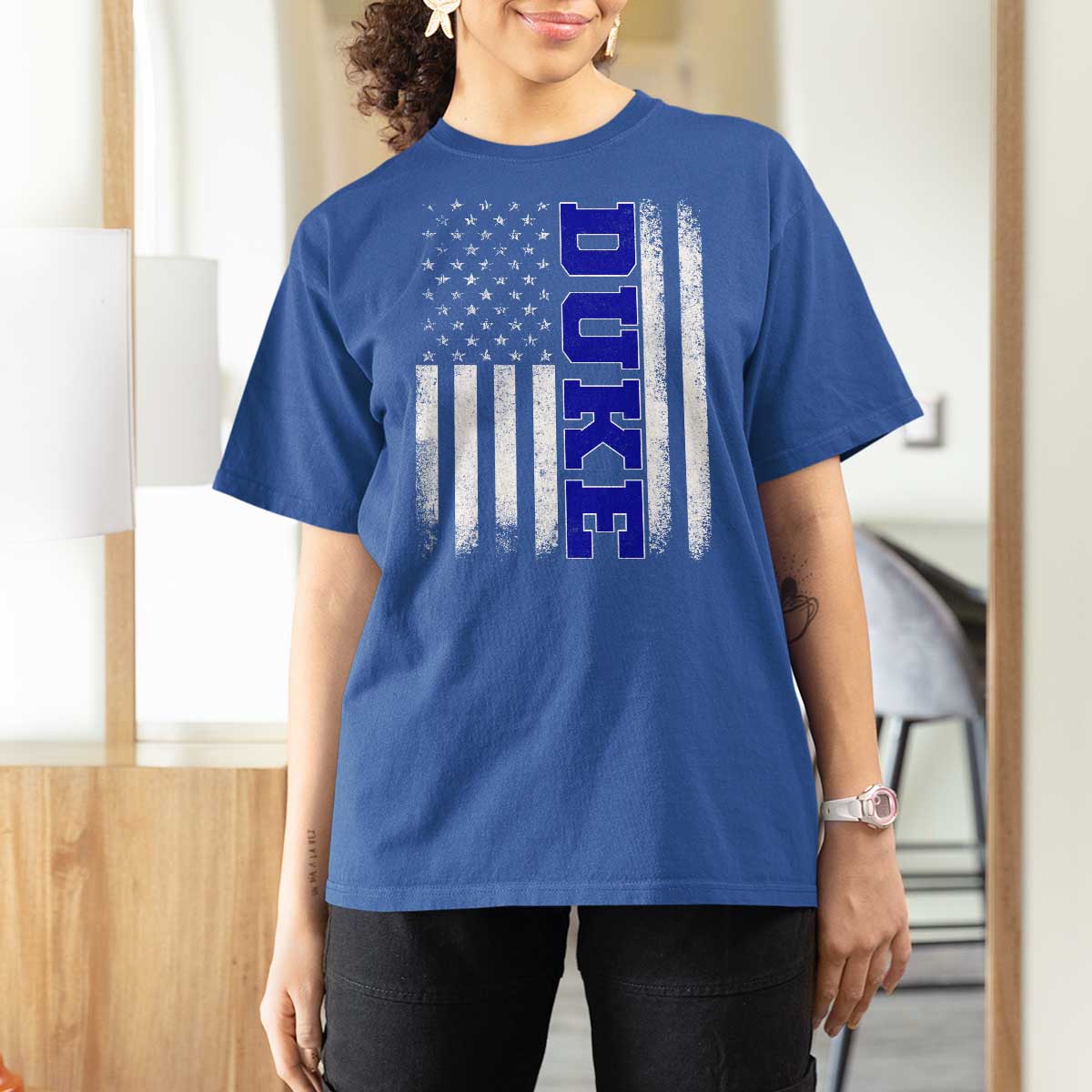 Vintage Duke Name American Flag T Shirt For Women Retro Sport Basketball Fans