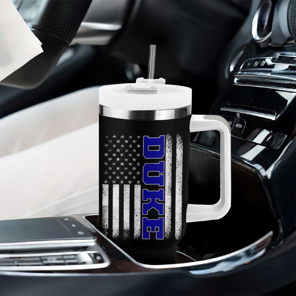 Vintage Duke Name American Flag Tumbler With Handle Retro Sport Basketball Fans