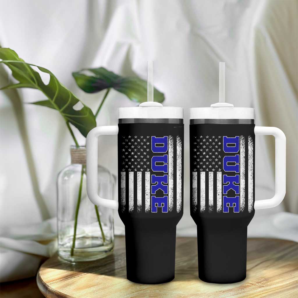 Vintage Duke Name American Flag Tumbler With Handle Retro Sport Basketball Fans