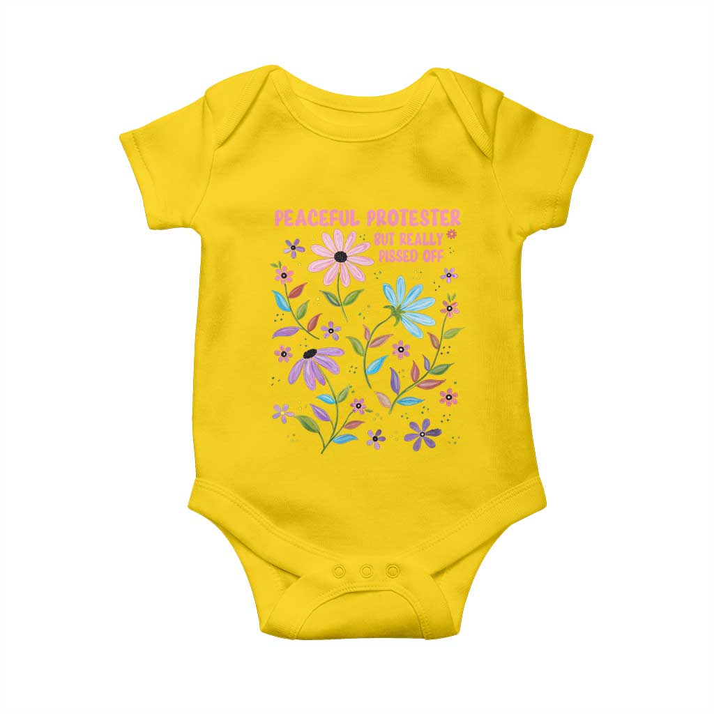 Feminist Protest Baby Onesie Peaceful But Pissed Off Floral Resist
