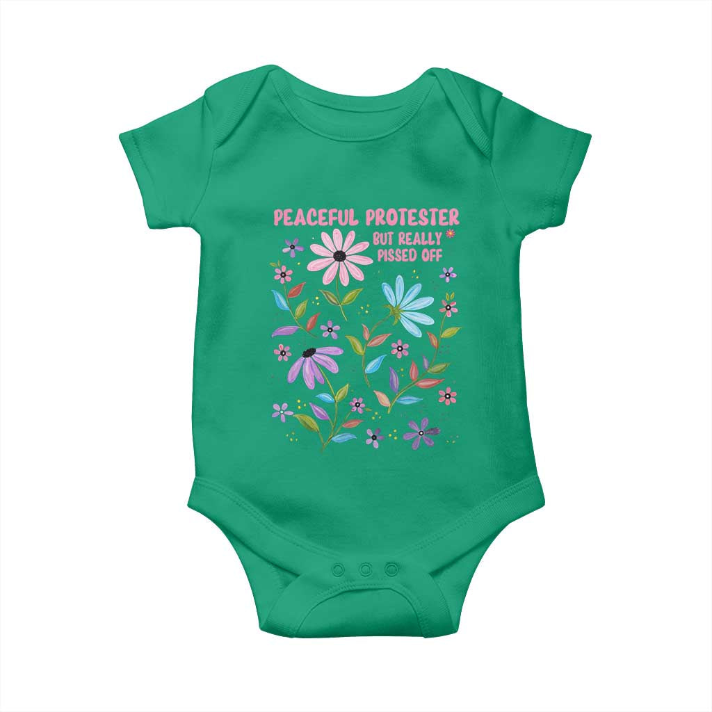 Feminist Protest Baby Onesie Peaceful But Pissed Off Floral Resist