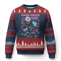 Feminist Protest Ugly Christmas Sweater Peaceful But Pissed Off Floral Resist