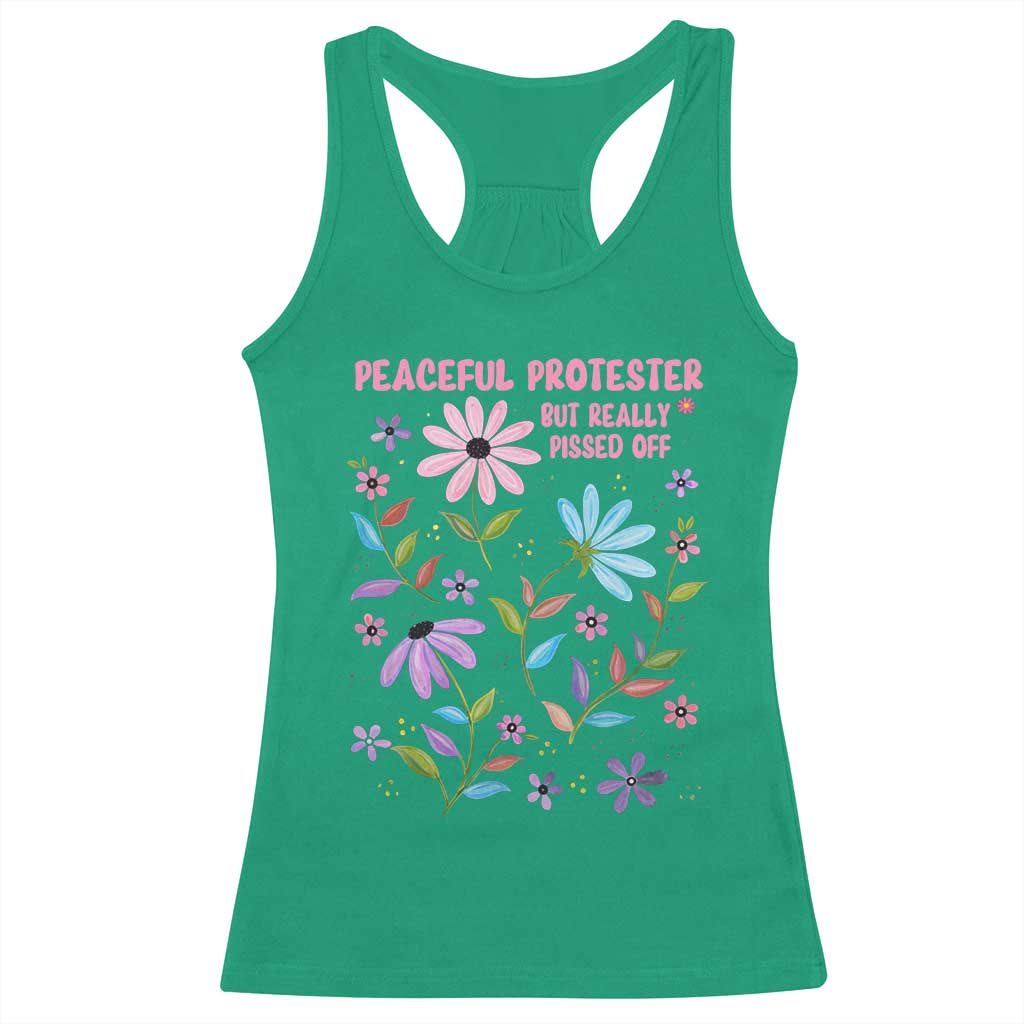 Feminist Protest Racerback Tank Top Peaceful But Pissed Off Floral Resist