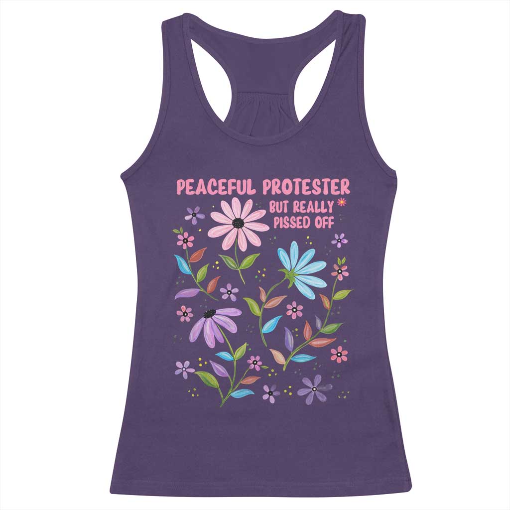Feminist Protest Racerback Tank Top Peaceful But Pissed Off Floral Resist