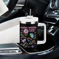 Feminist Protest Tumbler With Handle Peaceful But Pissed Off Floral Resist