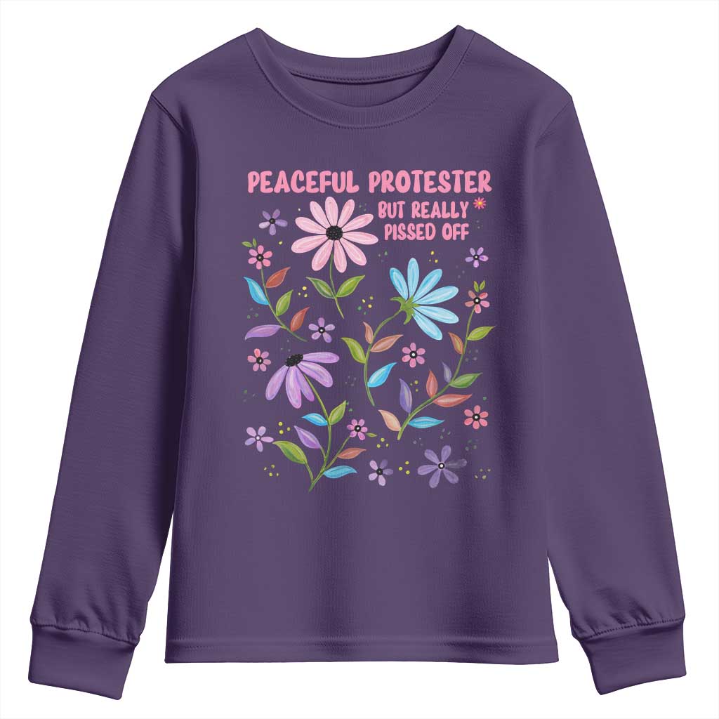 Feminist Protest Youth Sweatshirt Peaceful But Pissed Off Floral Resist