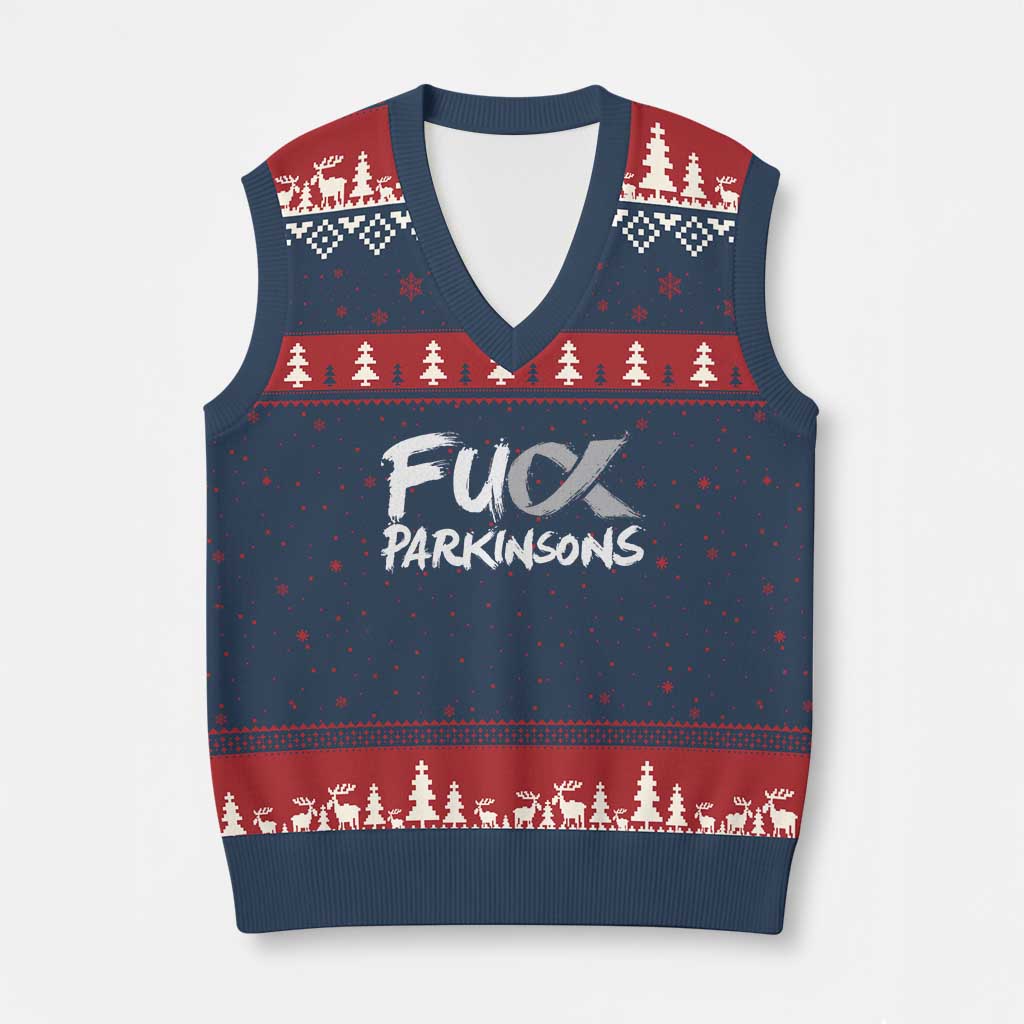Fuck Parkinsons V-Neck Knit Sweater Vest Parkinsons Disease Awareness Month