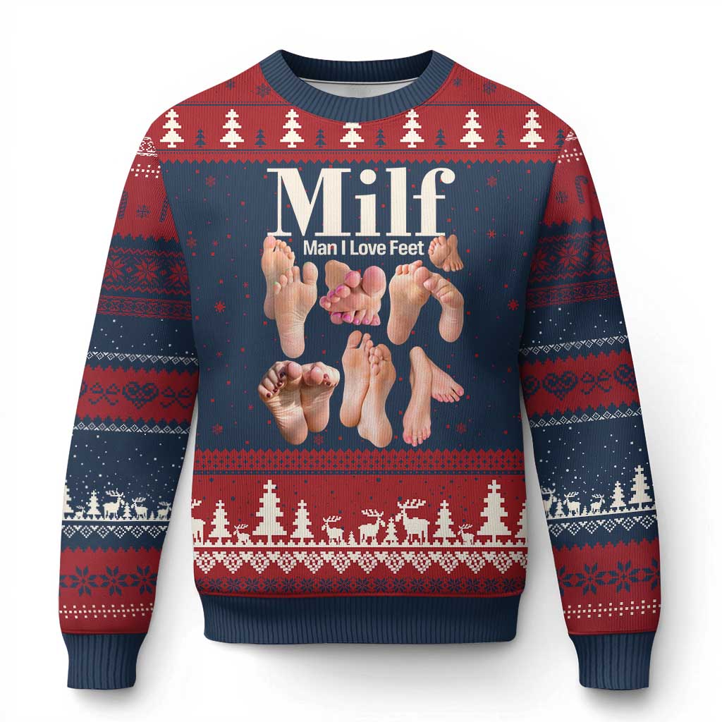 MILF Man I Love Feet Ugly Christmas Sweater Funny Sexy Inappropriate Saying Quote
