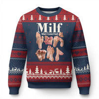 MILF Man I Love Feet Ugly Christmas Sweater Funny Sexy Inappropriate Saying Quote