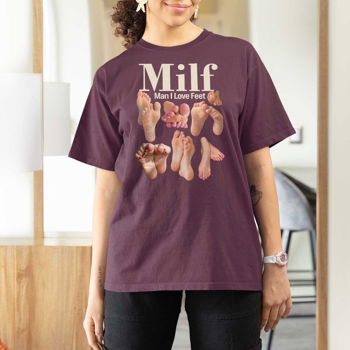 MILF Man I Love Feet T Shirt For Women Funny Sexy Inappropriate Saying Quote