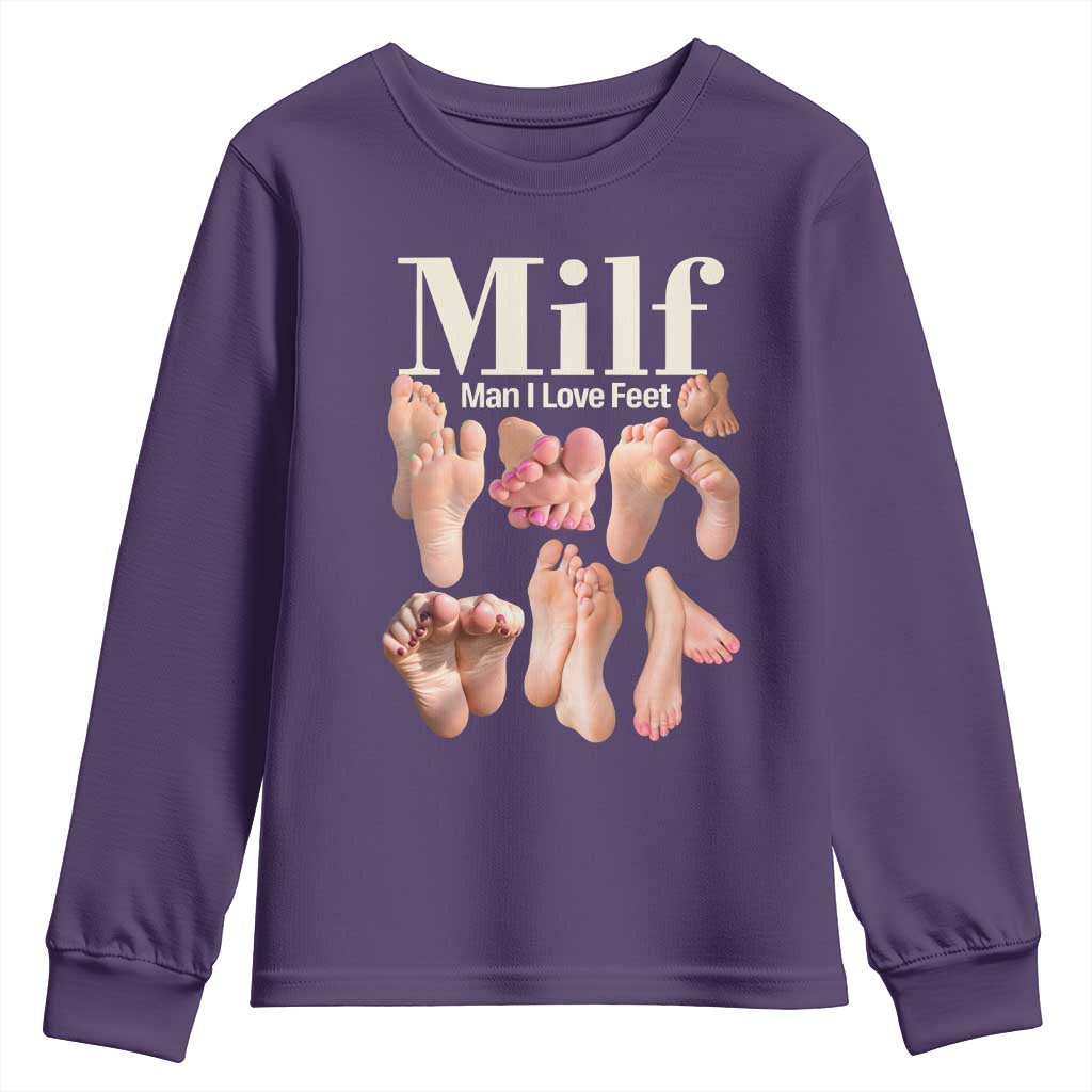 MILF Man I Love Feet Youth Sweatshirt Funny Sexy Inappropriate Saying Quote