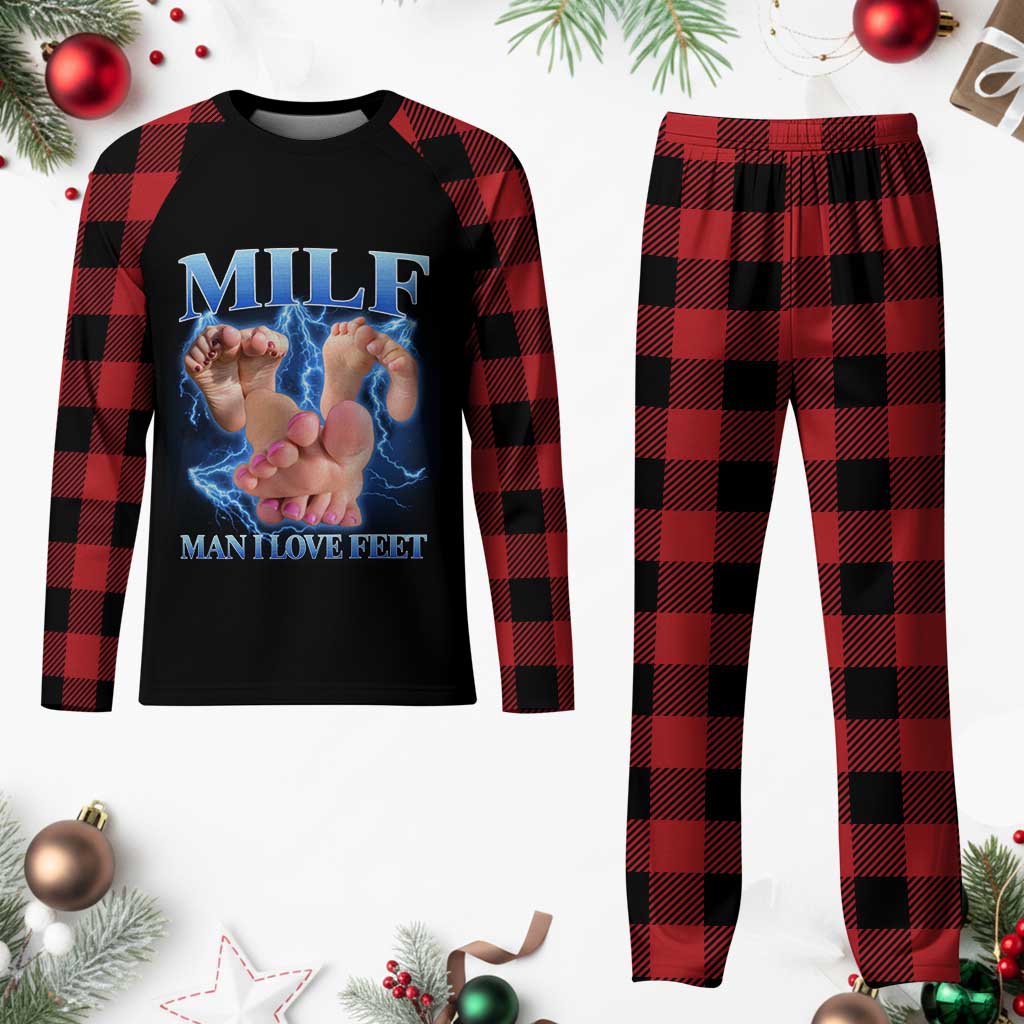Inappropriate Adult Plaid Pajama Set Vintage Bootleg MILF Man I Love Feet