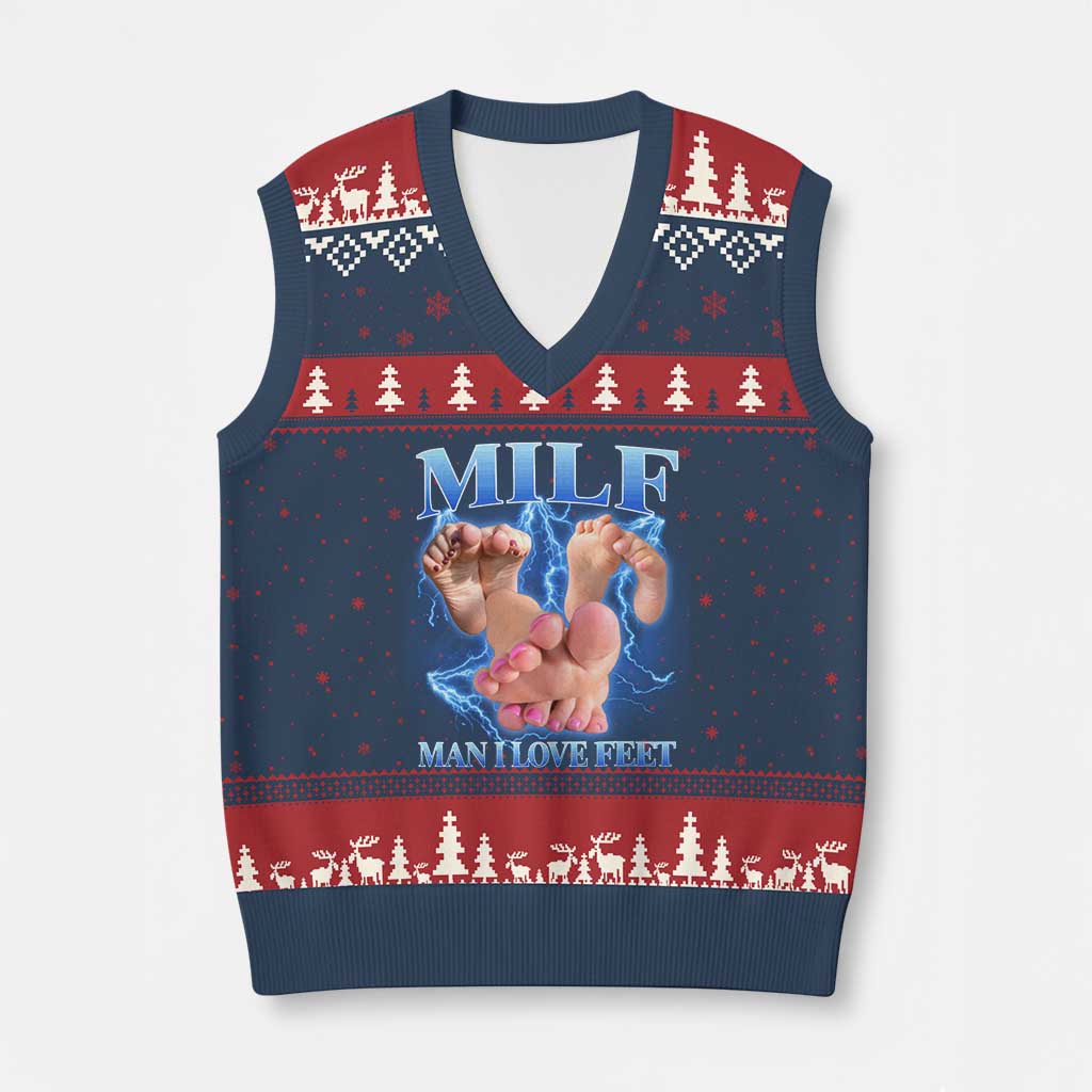Inappropriate Adult V-Neck Knit Sweater Vest Vintage Bootleg MILF Man I Love Feet