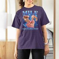 Inappropriate Adult T Shirt For Women Vintage Bootleg MILF Man I Love Feet