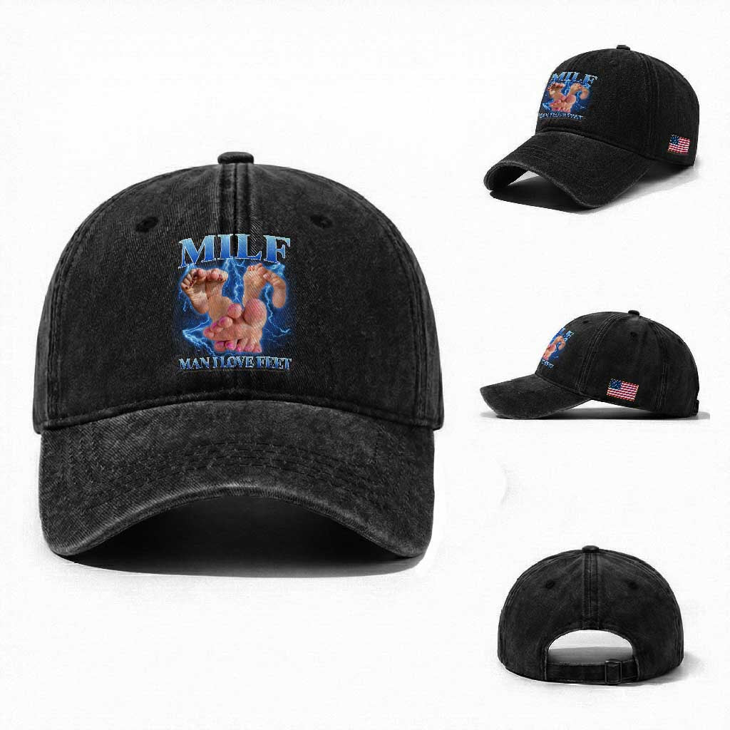 Inappropriate Adult Washed Cotton Baseball Cap Vintage Bootleg MILF Man I Love Feet