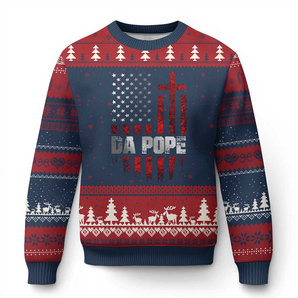 Da Pope Leo XIV Ugly Christmas Sweater From America Chicago America US Flag - Wonder Print Shop