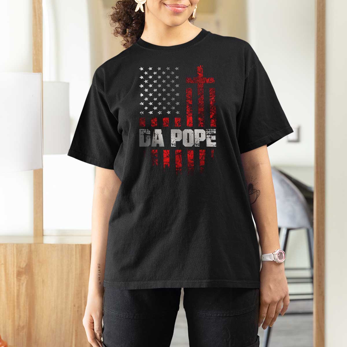 Da Pope Leo XIV T Shirt For Women From America Chicago America US Flag