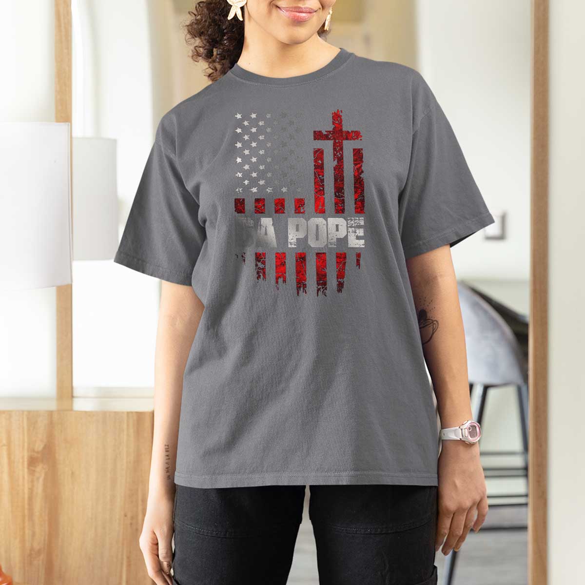 Da Pope Leo XIV T Shirt For Women From America Chicago America US Flag