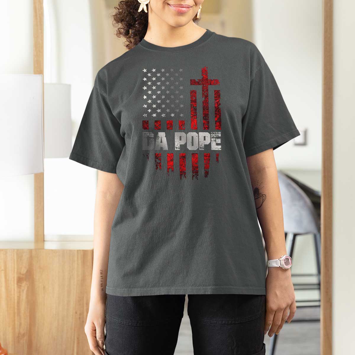 Da Pope Leo XIV T Shirt For Women From America Chicago America US Flag