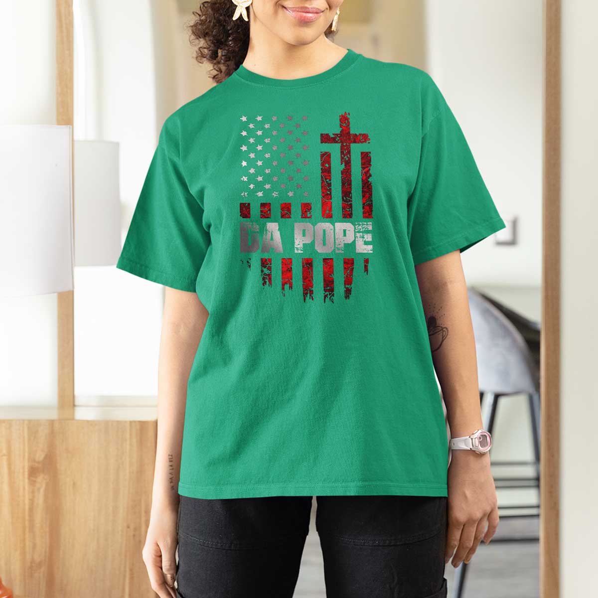 Da Pope Leo XIV T Shirt For Women From America Chicago America US Flag