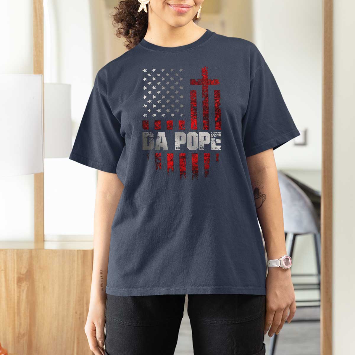 Da Pope Leo XIV T Shirt For Women From America Chicago America US Flag