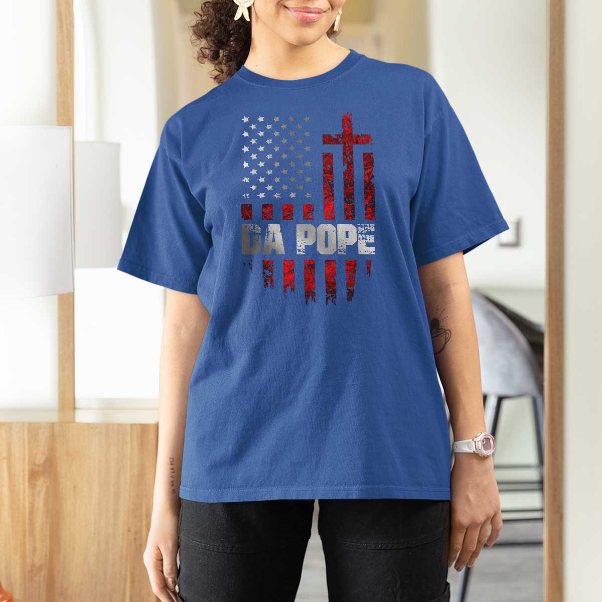 Da Pope Leo XIV T Shirt For Women From America Chicago America US Flag