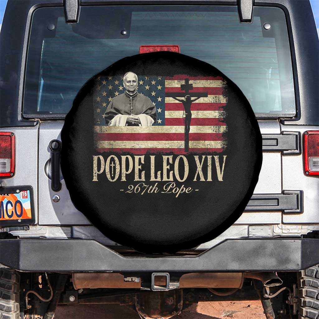 Da Pope Leo XIV Spare Tire Cover From America Chicago USA Flag Cross