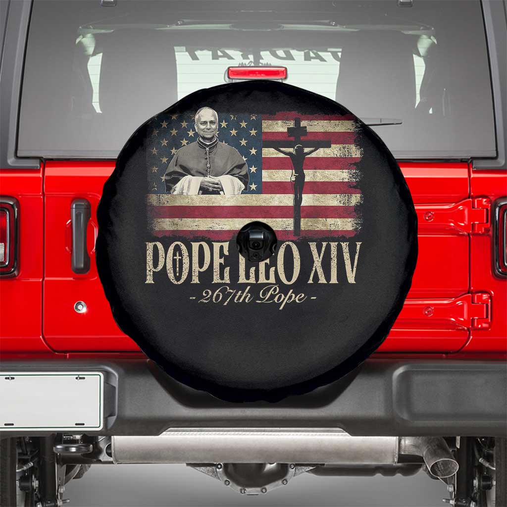 Da Pope Leo XIV Spare Tire Cover From America Chicago USA Flag Cross