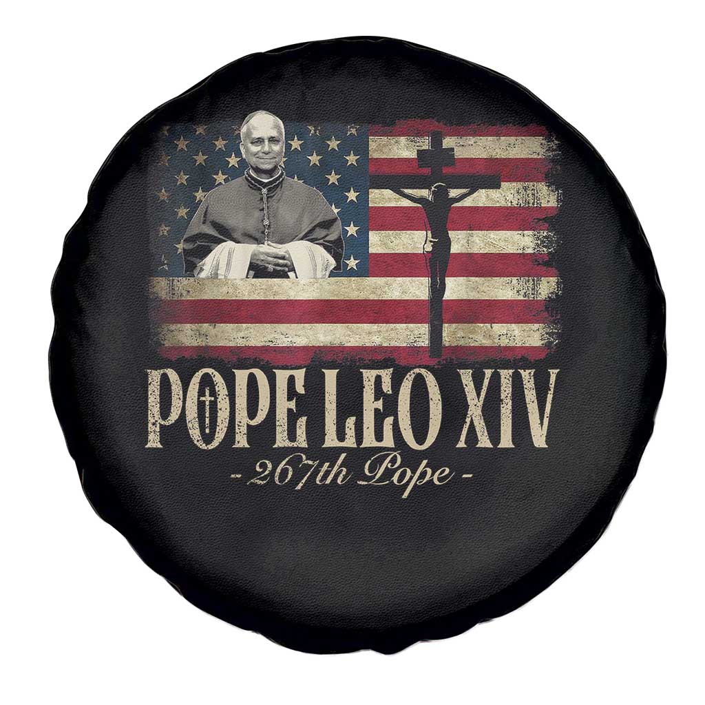 Da Pope Leo XIV Spare Tire Cover From America Chicago USA Flag Cross