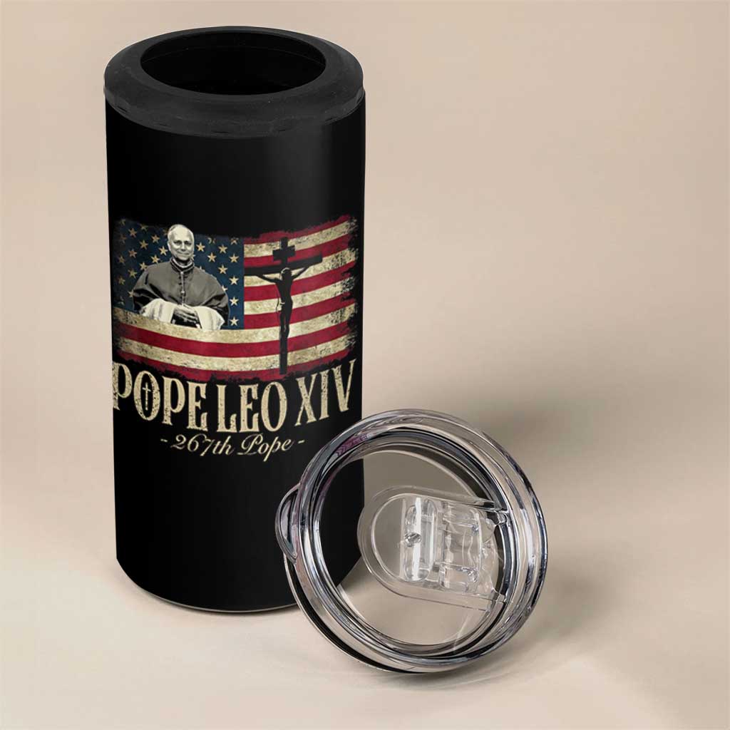 Da Pope Leo XIV 4 in 1 Can Cooler Tumbler From America Chicago USA Flag Cross