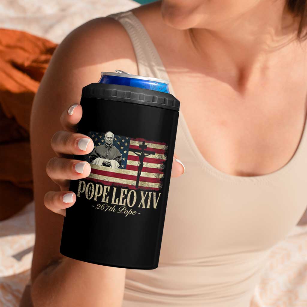 Da Pope Leo XIV 4 in 1 Can Cooler Tumbler From America Chicago USA Flag Cross