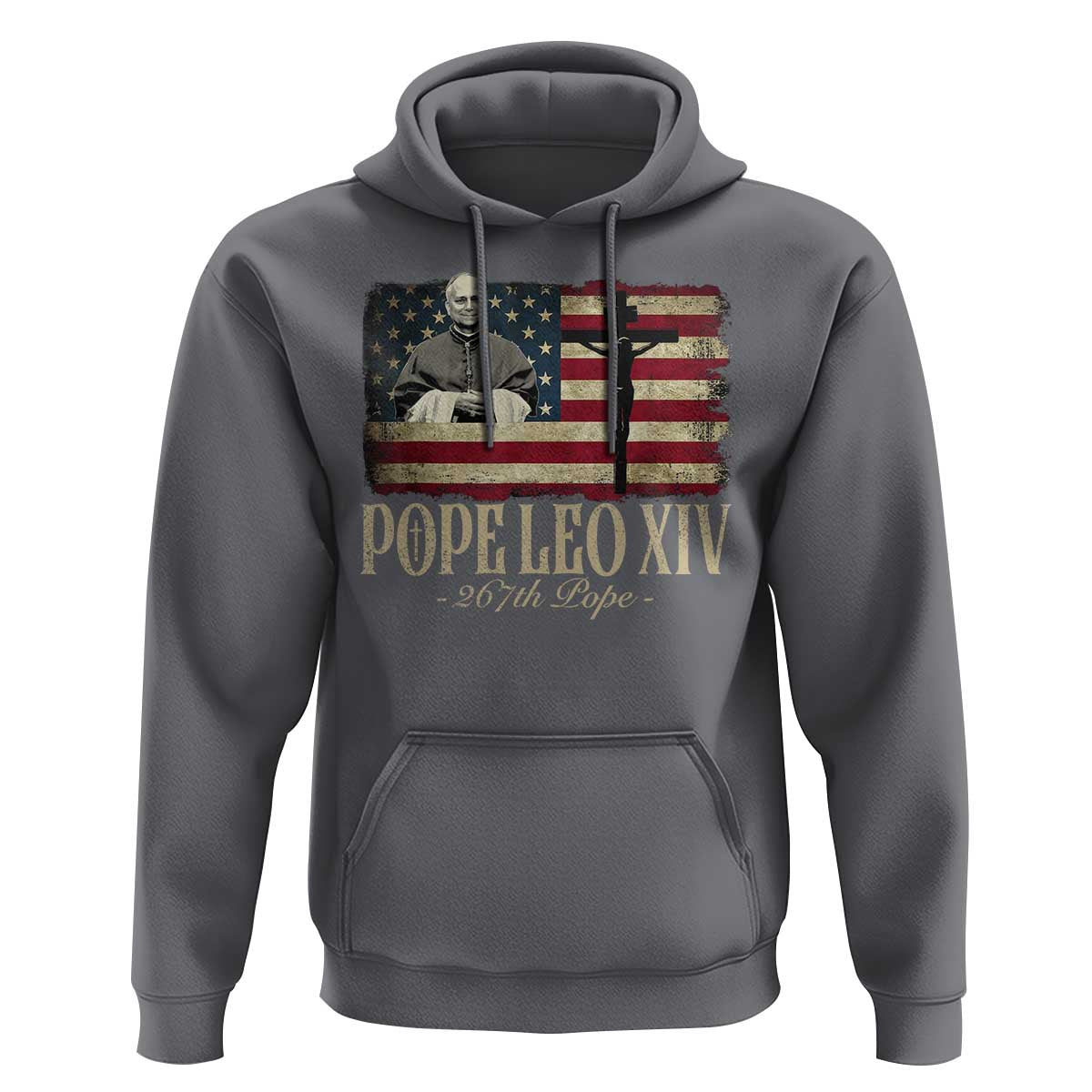 Da Pope Leo XIV Hoodie From America Chicago USA Flag Cross