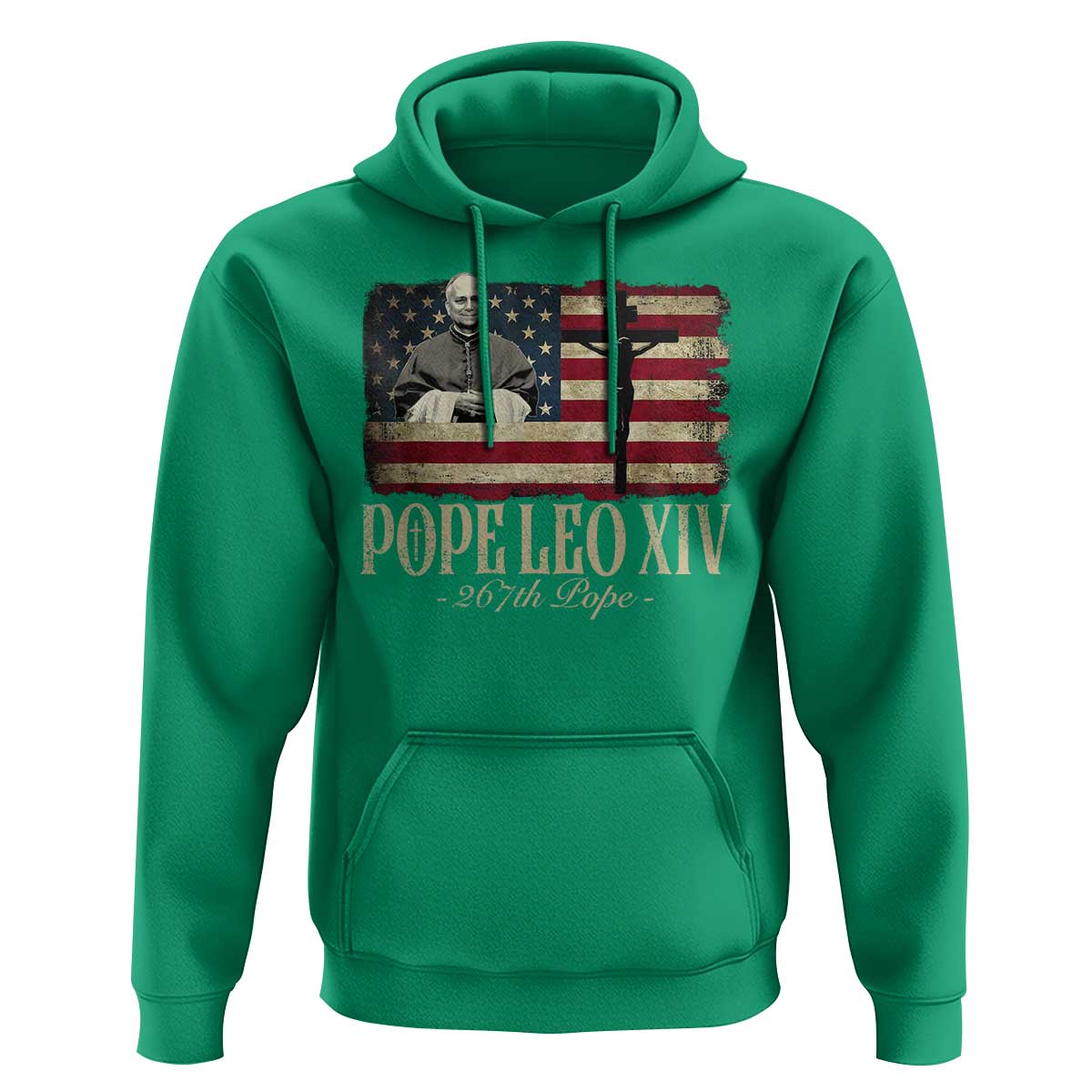 Da Pope Leo XIV Hoodie From America Chicago USA Flag Cross