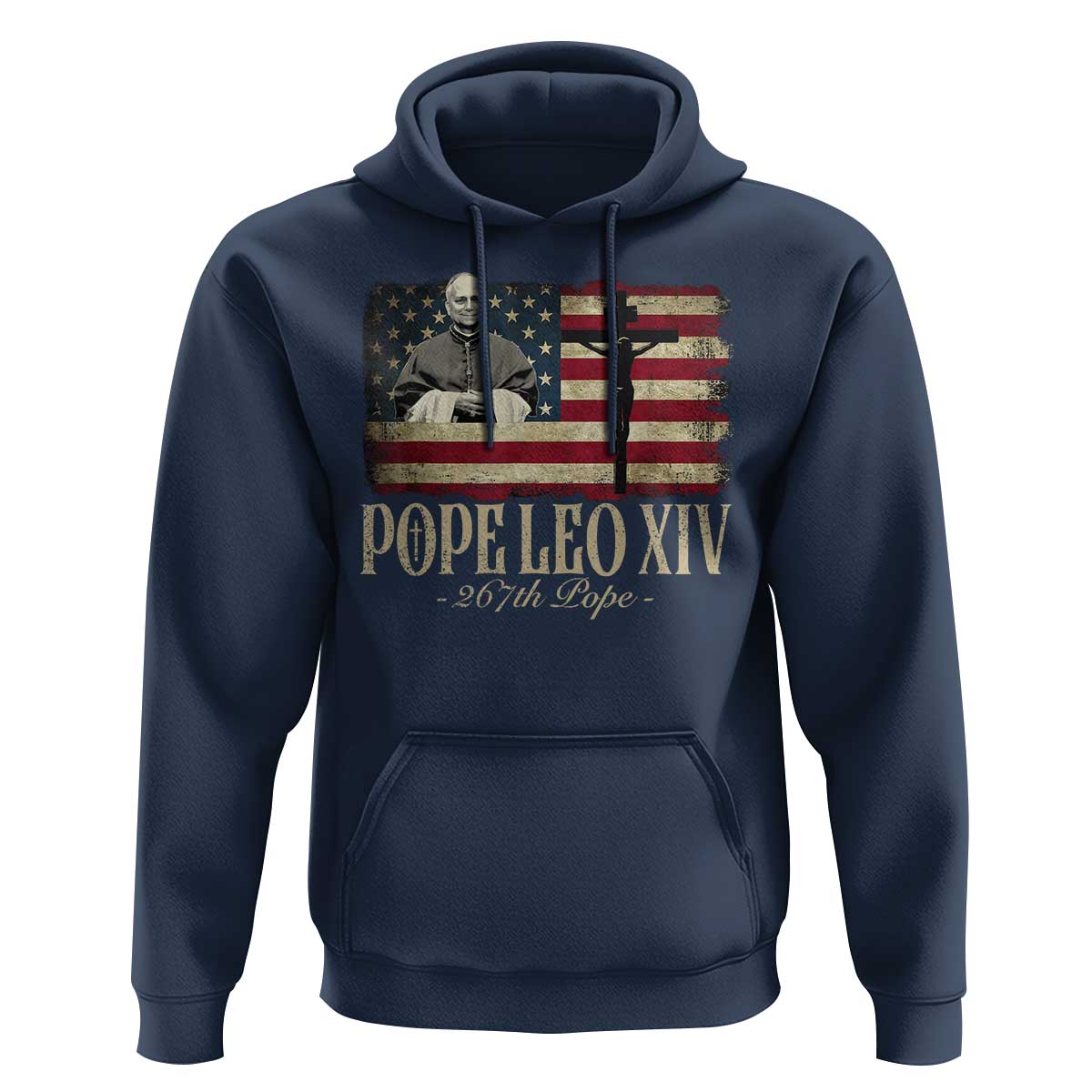 Da Pope Leo XIV Hoodie From America Chicago USA Flag Cross